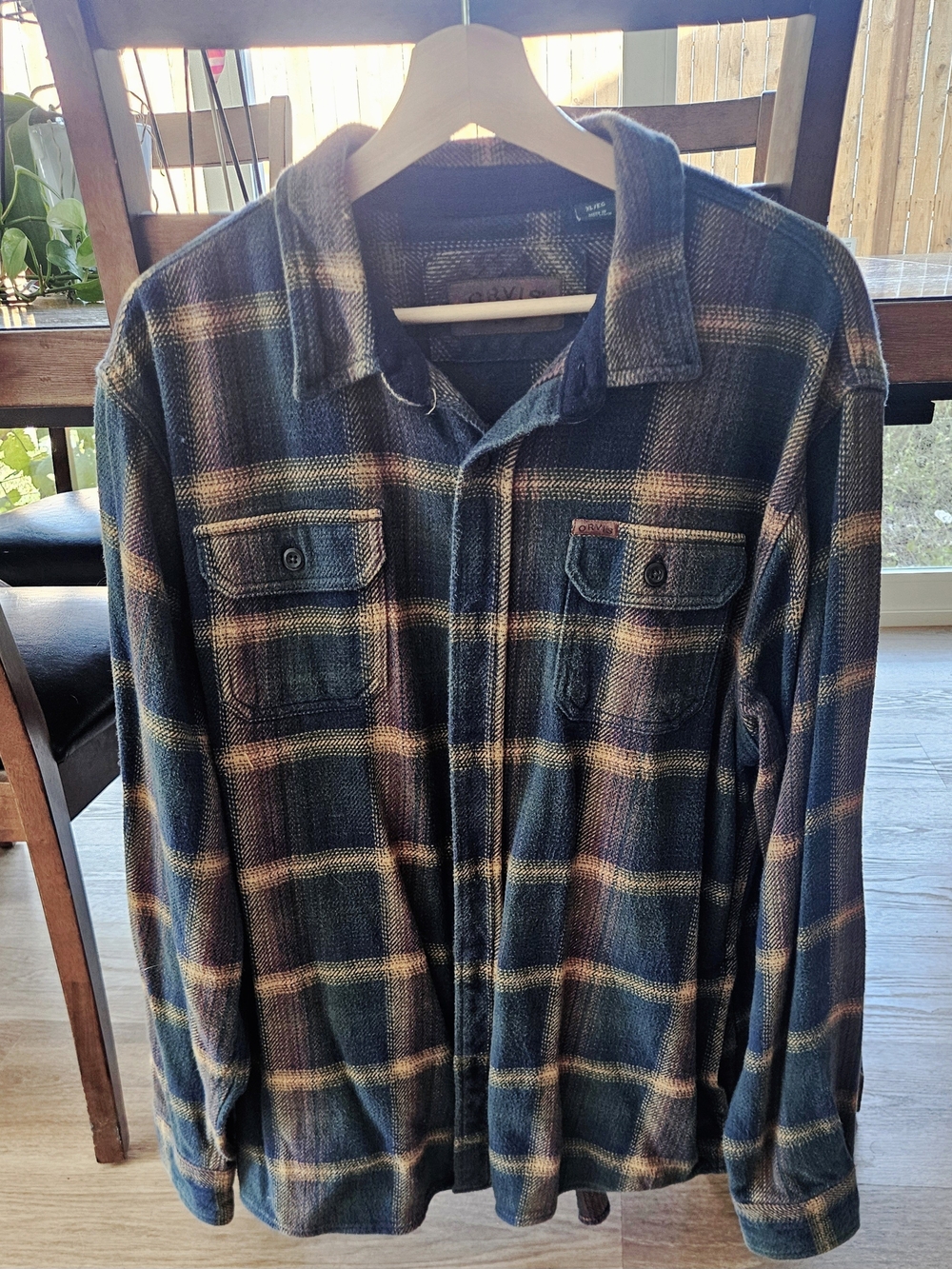 Orvis Men's Blue and Tan Plaid Button-Down Shirt